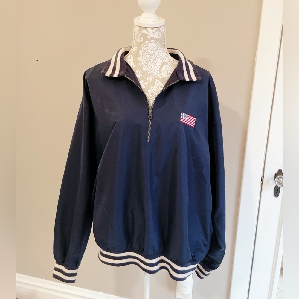 Cutter & Buck Navy Blue quarter Zip Pullover in Men’s Large with American flag